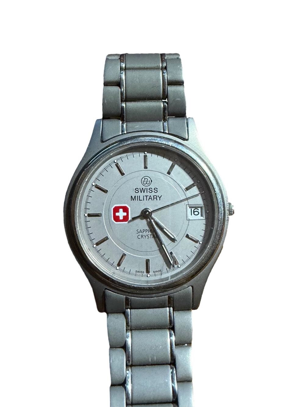 Swiss Military Mens Watch Stainless Steel White Dial Date Quartz